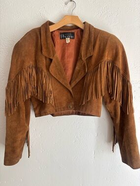 Vintage Outwear by Phoenix Cropped Suede Fringe Jacket - Chestnut Brown M